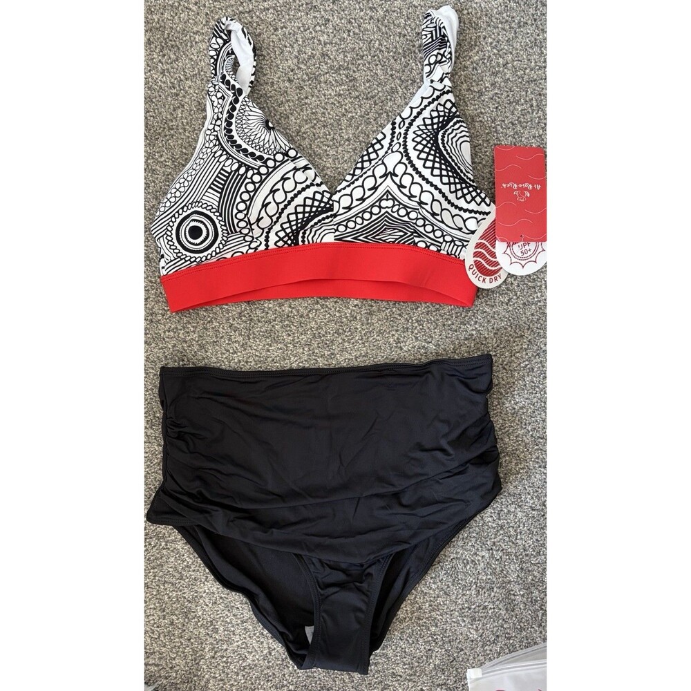 Women's Bathingsuit Red and Black Bikini Style Size Medium NWT